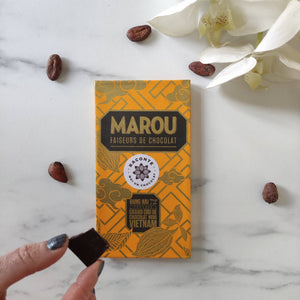 Chocolat Bean-to-Bar Marou Chocolat noir 72% Dong Nai Vietnam chocolat asie chocolat nouveauté grand cru origine vietnam offrir du chocolat pour la St-Valentin chocolat saint-valentin offrir chocolat à une femme chocolat et amour voyage chocolat