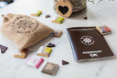 Coffret de carrés de chocolat et son passeport de dégustation