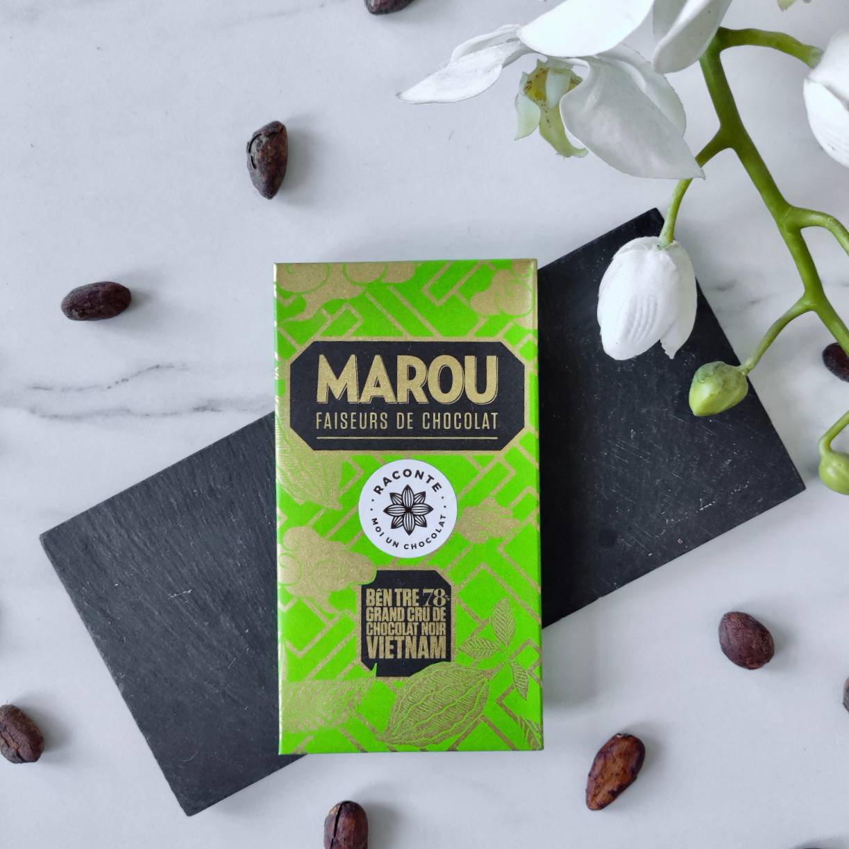 Chocolat Bean-to-Bar Marou - Chocolat noir 78% de cacao Ben Tre du Vietnam végan  tablette de chocolat noir  tablette chocolatée  Tablette chocolat  sensation chocolatée  plaquette de chocolat  plaque de chocolat noir  plaisir d'offrir chocolat  Origine Vietnam  meilleurs chocolats du monde  Marou  fête des mères  chocolats noirs  CHOCOLATS NOIR  chocolatier  Chocolat éthique  chocolat équitable  chocolat à offrir  Chocolat vegan  chocolat noir